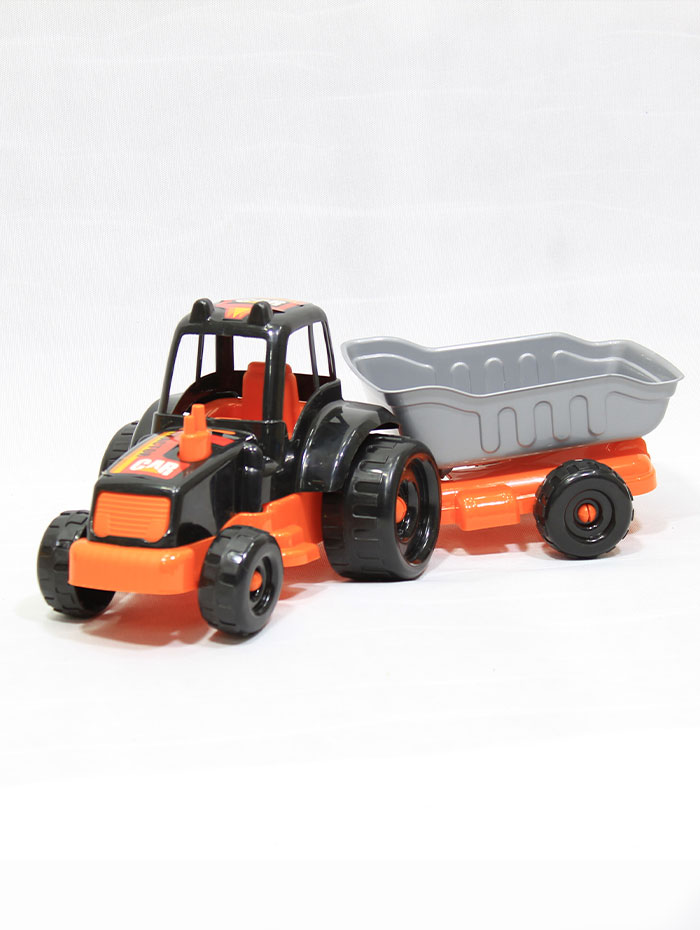 ماشین بازی تراکتور مزرعه یدک دار نارنجی