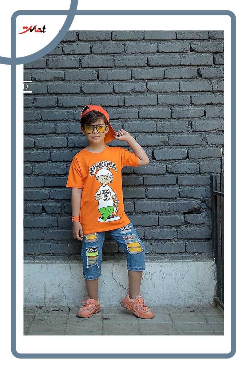 تیشرت پسرانه طرح Bad boy نارنجی سایز 7 تا 8 سال