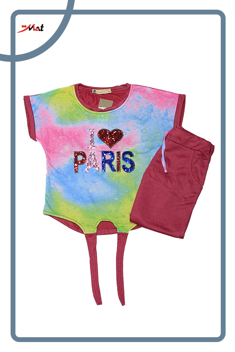 تیشرت شلوار دخترانه طرح پاریس شاتوتی سایز 55