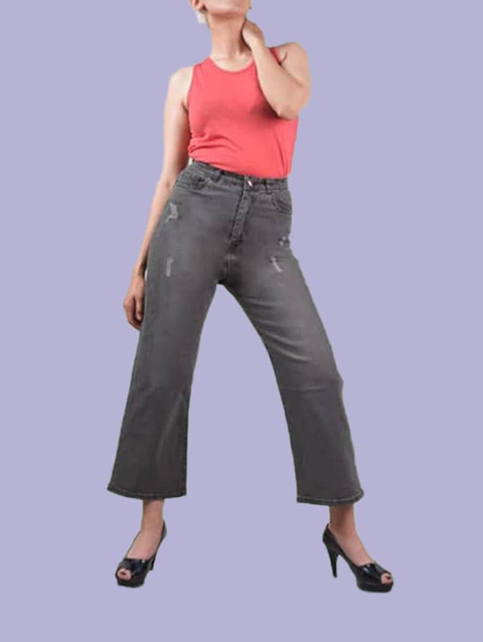 شلوار جین مام بگ زنانه زغال سنگی قد 100 سایز 46