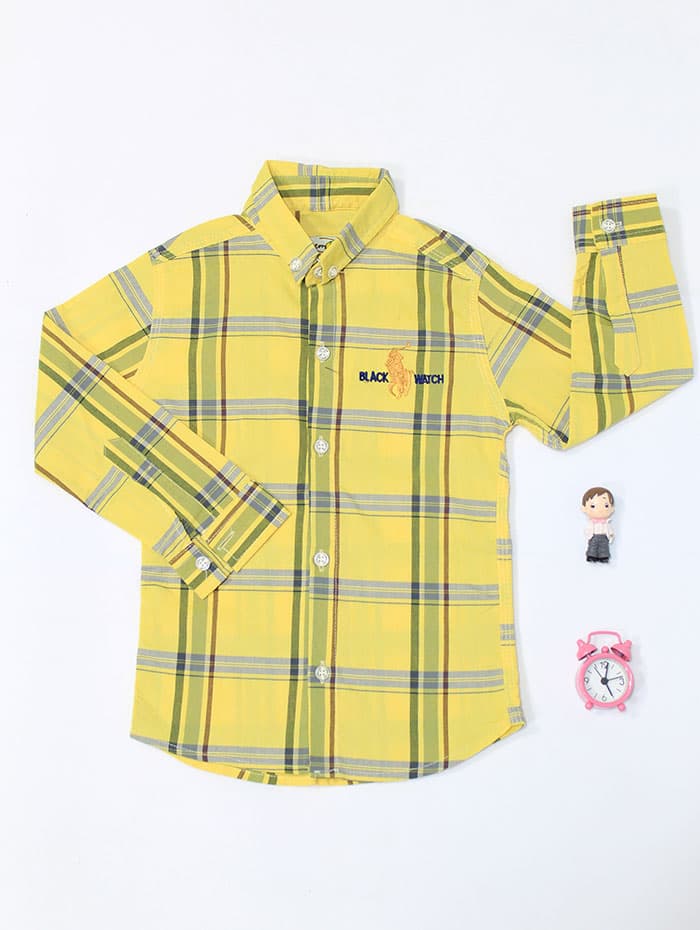 پیراهن چهارخانه پسرانه لمونی لیمویی سایز 4